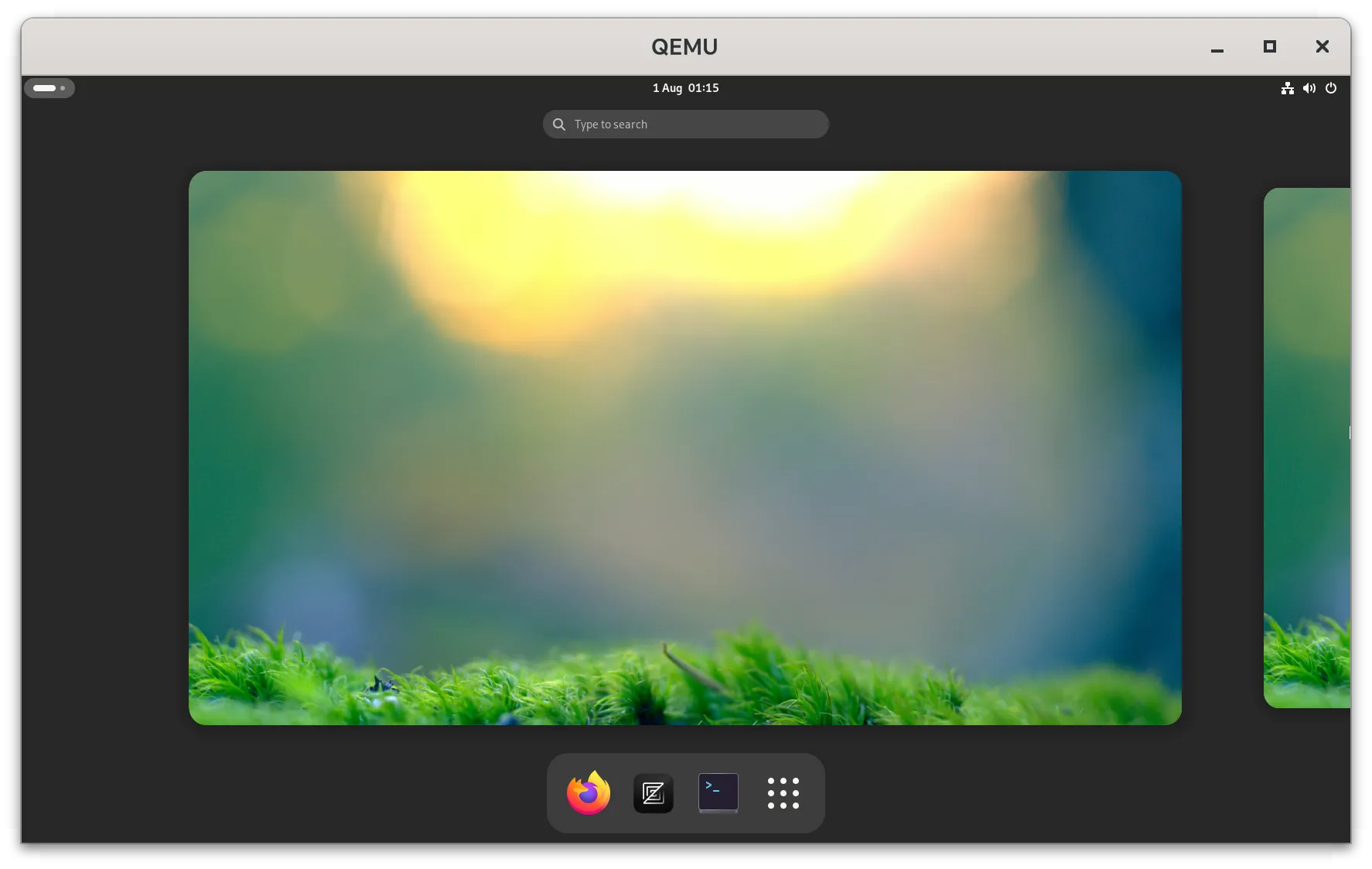 A live GNOME environment running on prealpha0 of SerpentOS